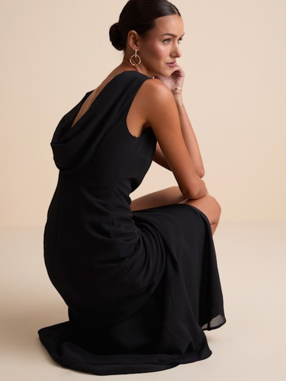 Lulus Yaneli Black Boat Neck Cowl Back Maxi Dress - Size M